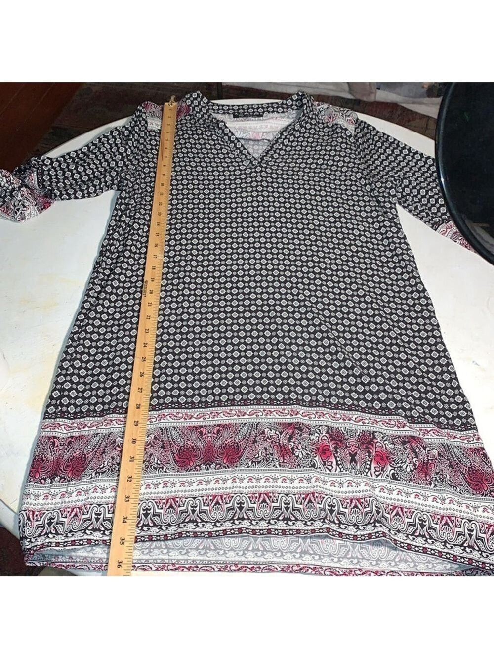 Lily Morgan black white pink patterned tunic style dress v neck XL - Picture 6 of 12